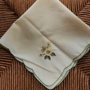 Floral Embroidered Cream Handkerchief